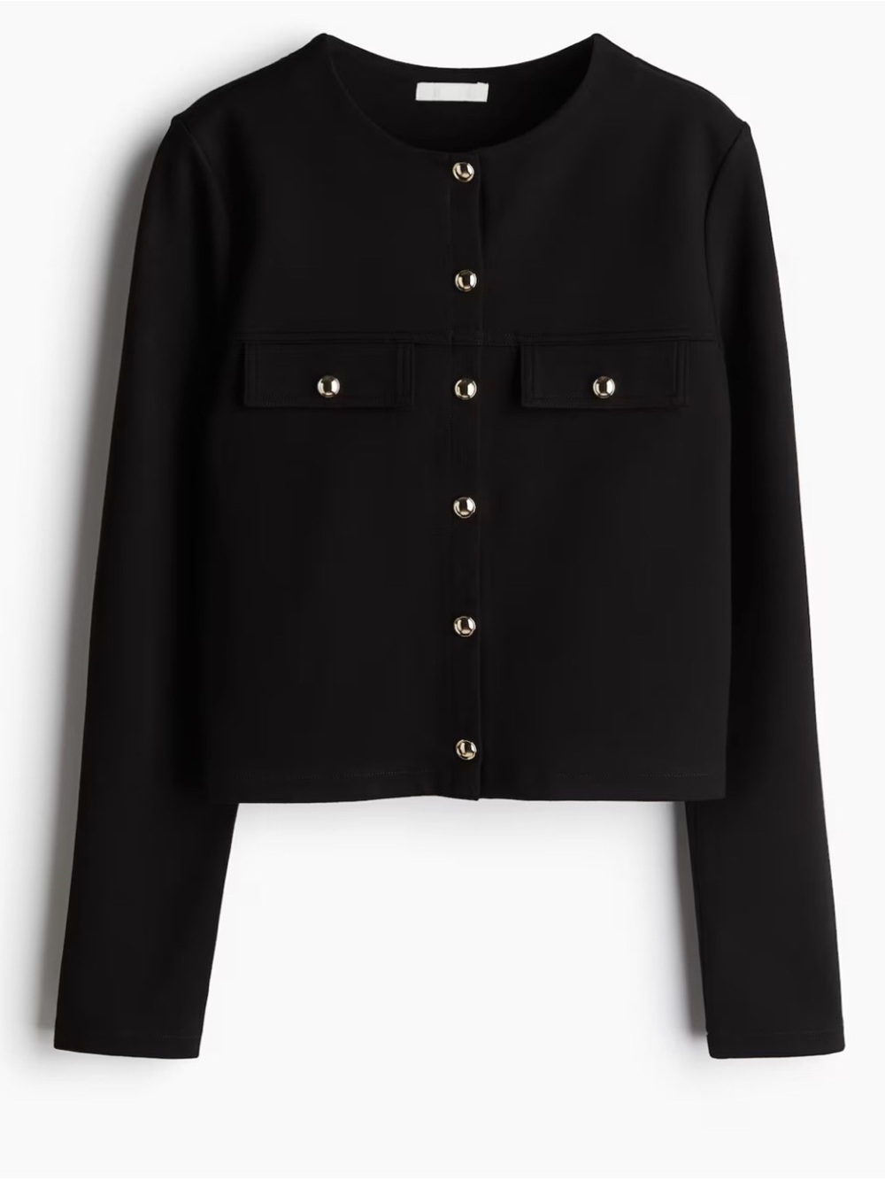 H&M Black Crewneck Button-Front Blazer